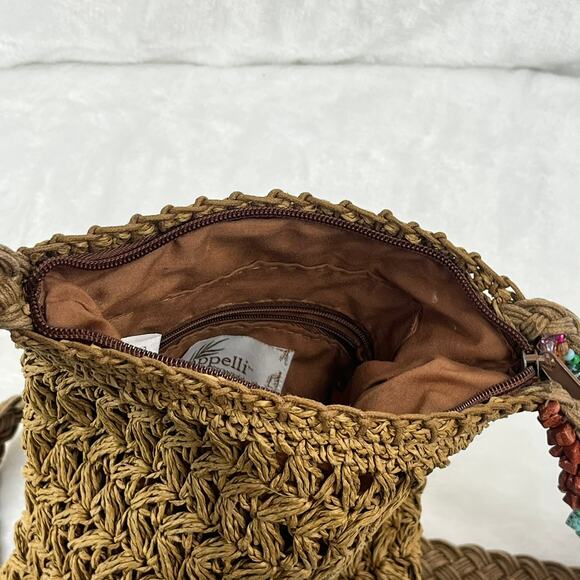 Cappelli Straworld Woven Crossbody Bag Brown Raffia Boho Festival 8x10 Zip Strap - Picture 6 of 14